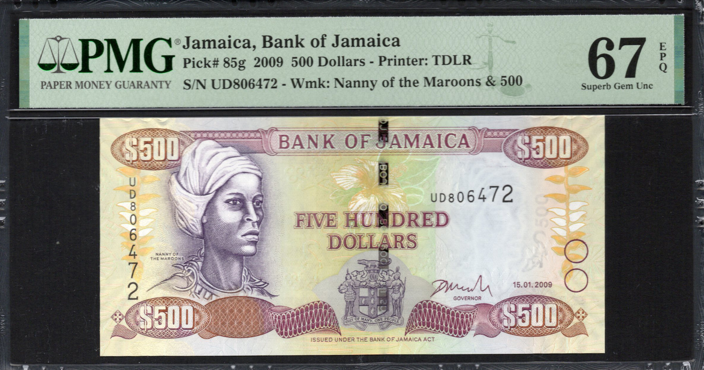 Buy PMG - Jamaica - 500 Dollars 2009 - Pick # 85g - PMG 67 EPQ ...