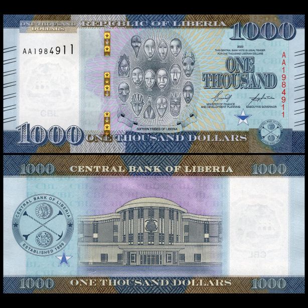 Buy Banknotes - Liberia - 1000 Dollars 2022 - Pick- 41a / B321a |  MoneyCorner