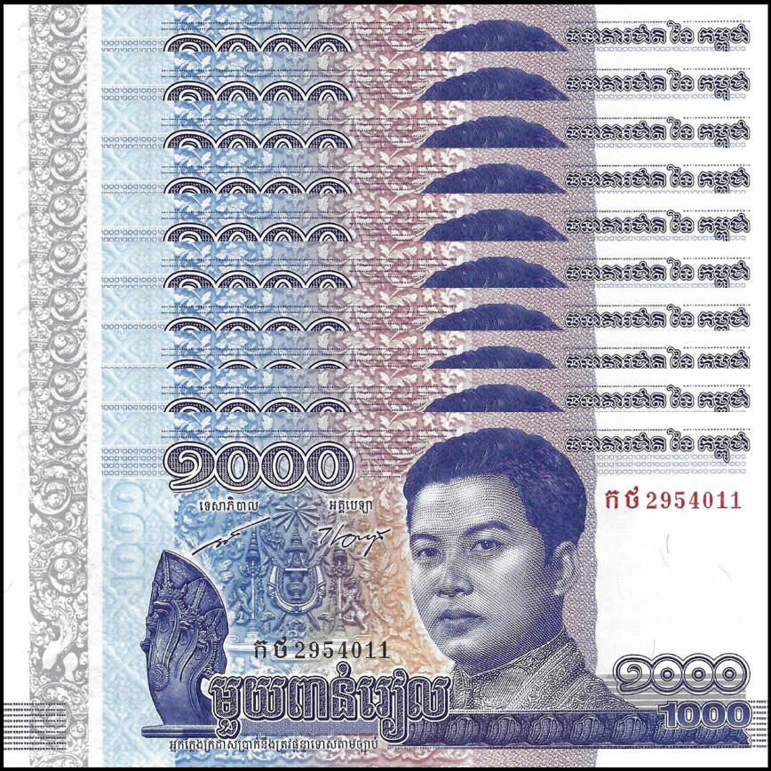 Buy Banknotes - Cambodia - 1000 Riels 2016 - Pick # 67 - Set 10 PCS ...