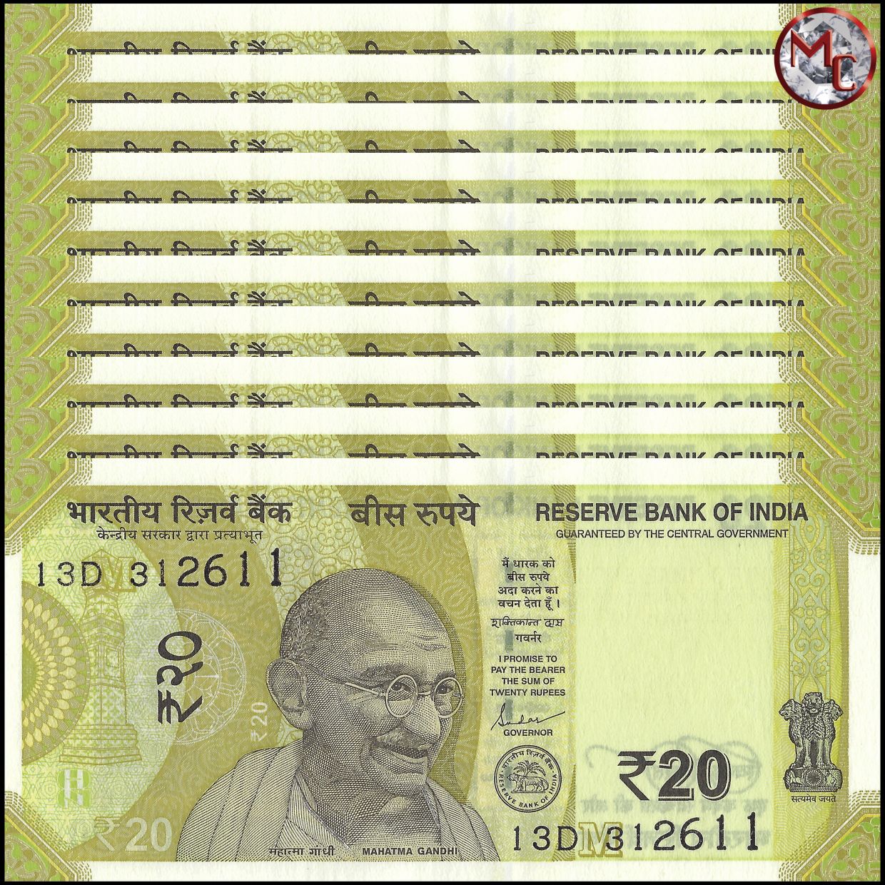 Buy Banknotes - India - 20 Rupees 2021 - Pick # 110 - Set 10 PCS ...