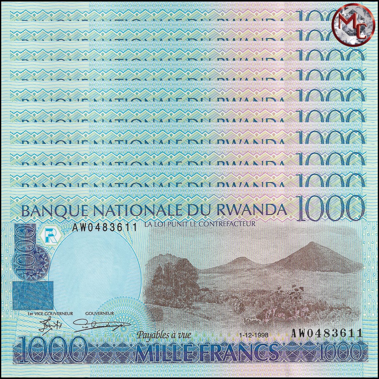 Buy Banknotes Rwanda 1000 Francs 1998 Pick 27b B126b Set 10 buy-banknotes-rwanda-1000-francs-1998-pick-27b-b126b-set-10