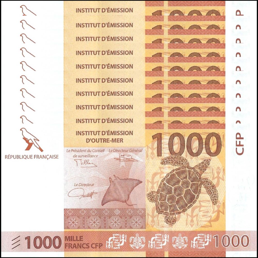 French Pacific Territories -  1000 Francs ND (2014) - Pick # 6 - Set 10 PCS