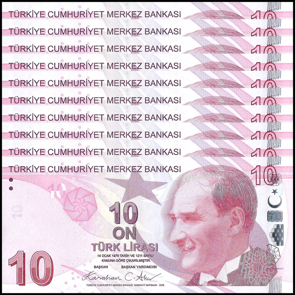 Turkey -  10 Lira 2009 - Pick # 223g - Set 10 PCS