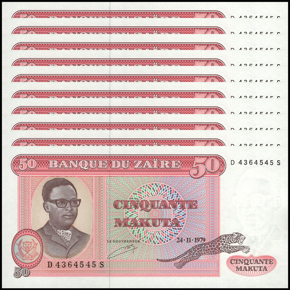 Zaire -  50 Makuta 1979 - Pick # 17a - Set 10 PCS
