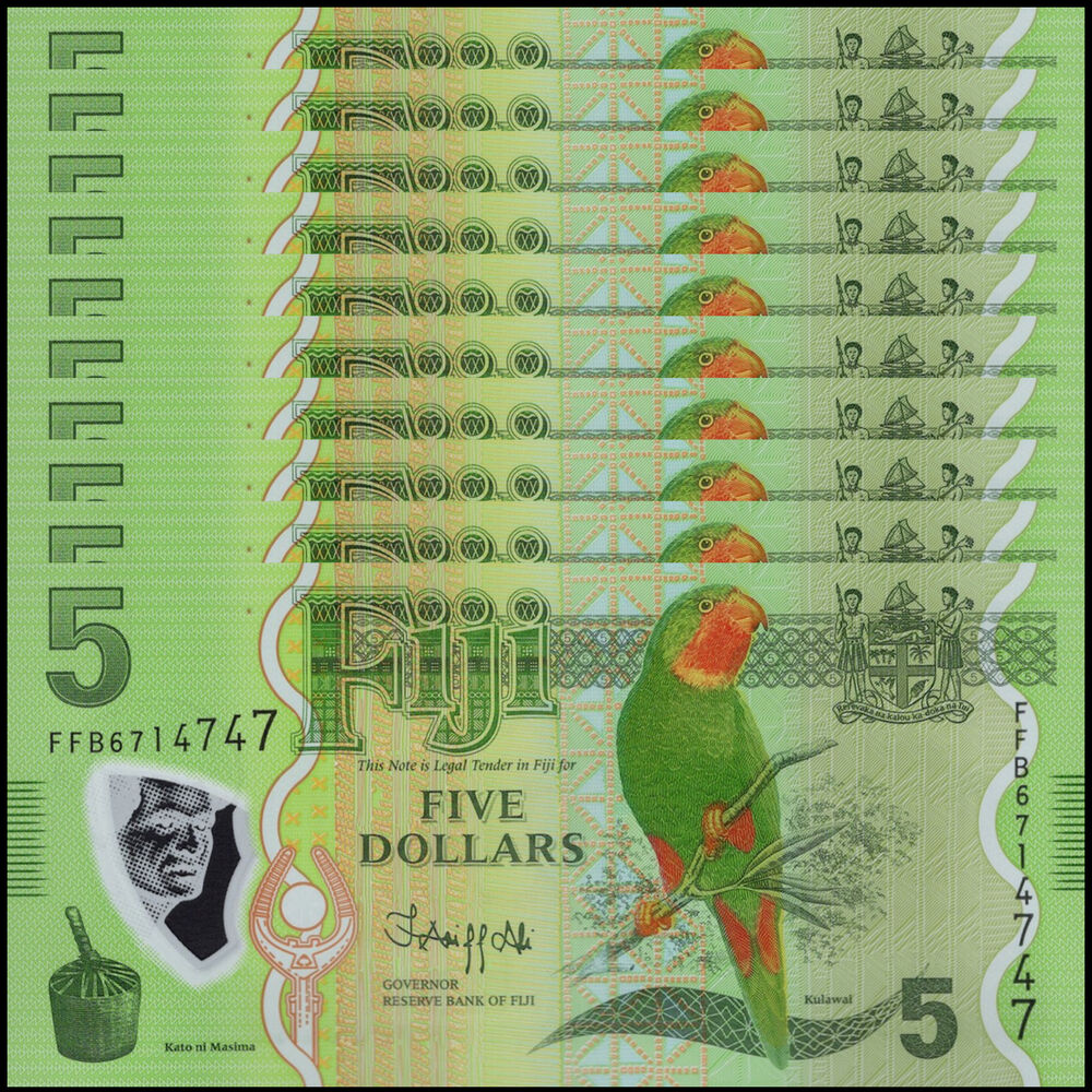 Fiji -  5 Dollars 2023 - Pick # 115b - Set 10 PCS