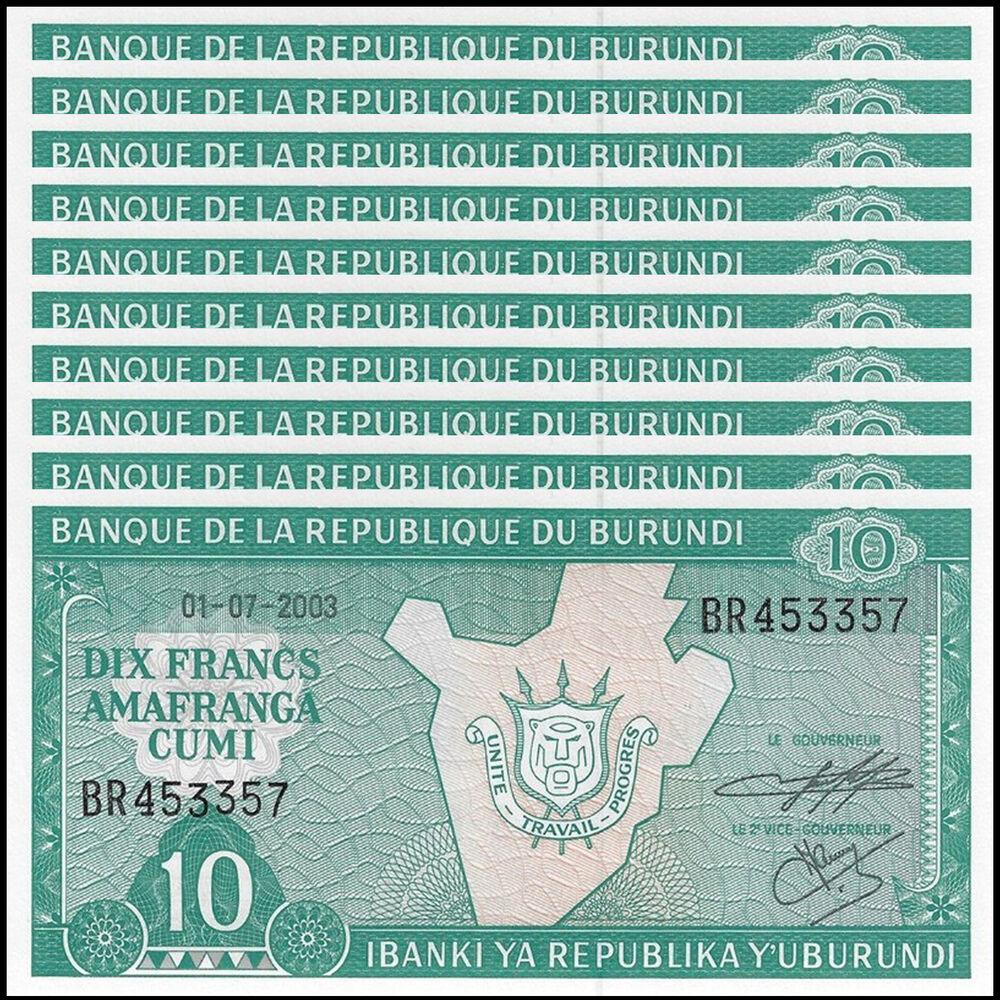 Burundi -  10 Francs 2001 - Pick # 33d - Set 10 PCS