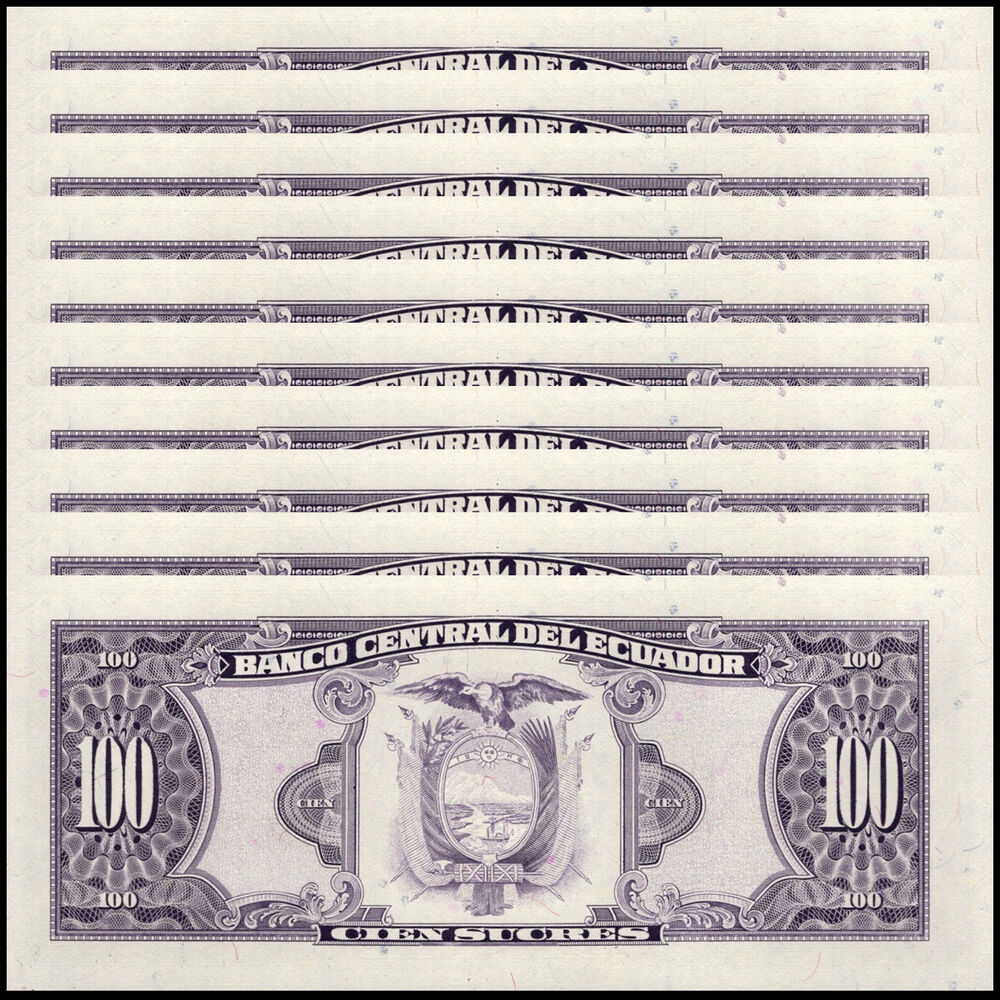 Ecuador -  100 Sucres 1988 - Pick # 123Aa - Set 10 PCS