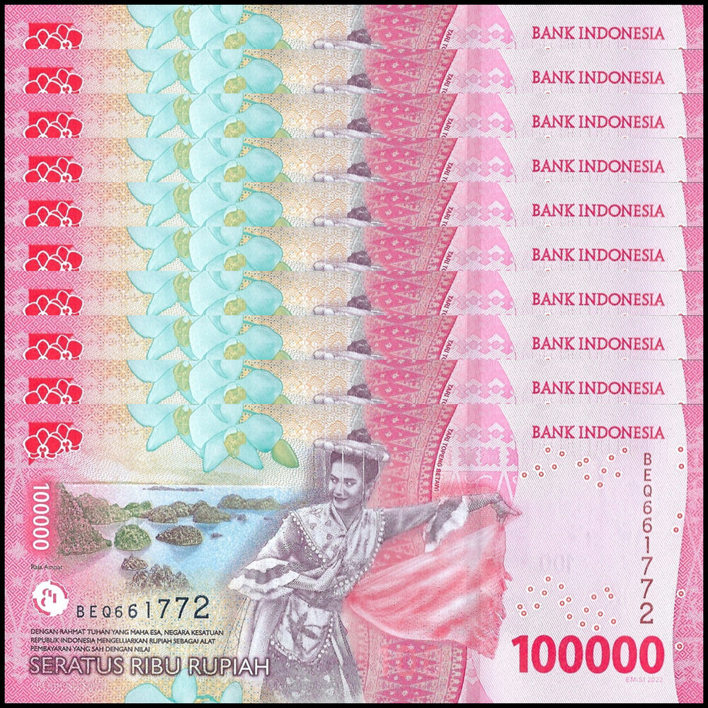 Indonesia -  100.000 Rupiah 2022 - Pick # 168a - Set 10 PCS