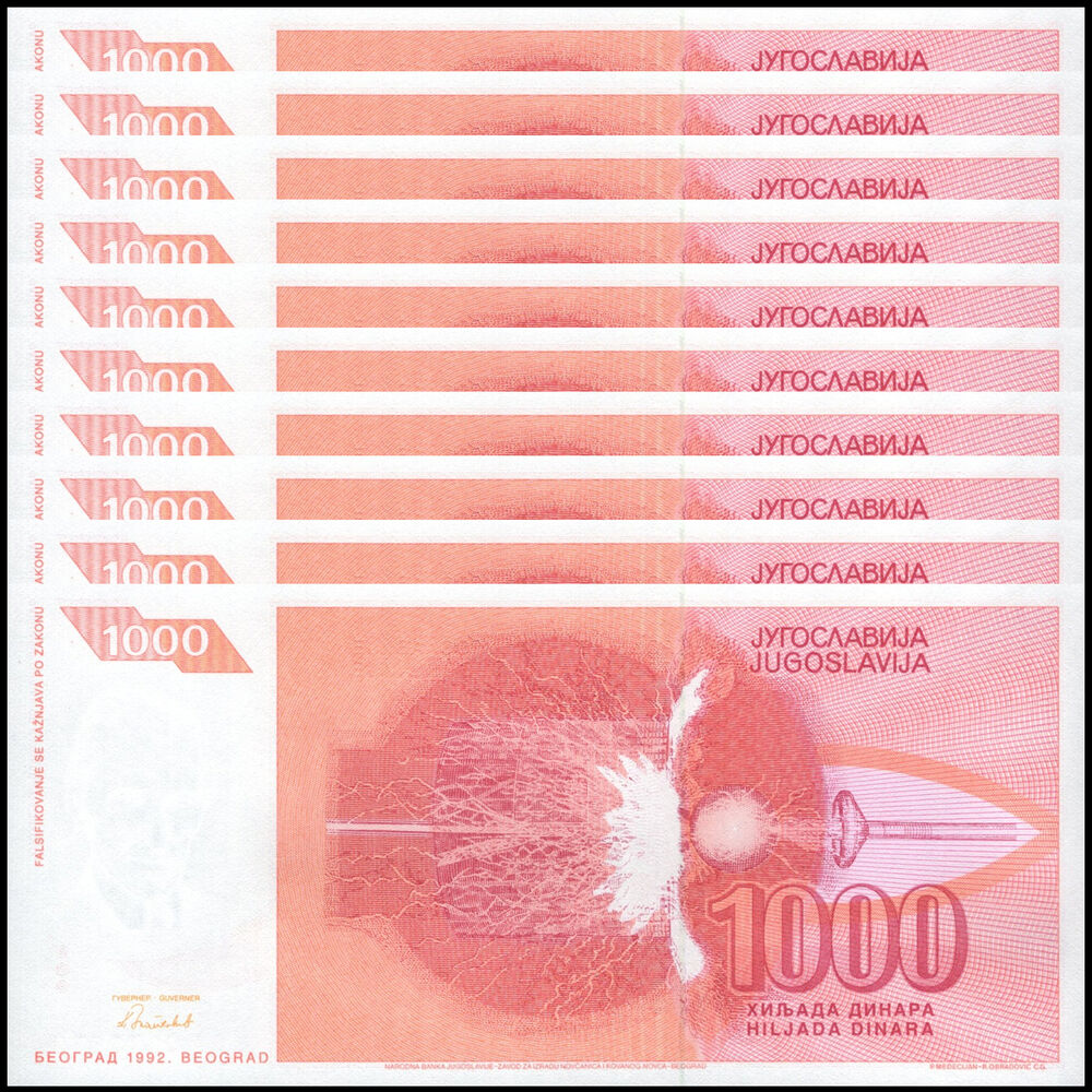 Yugoslavia -  1000 Dinara 1992 - Pick # 114 - Set 10 PCS