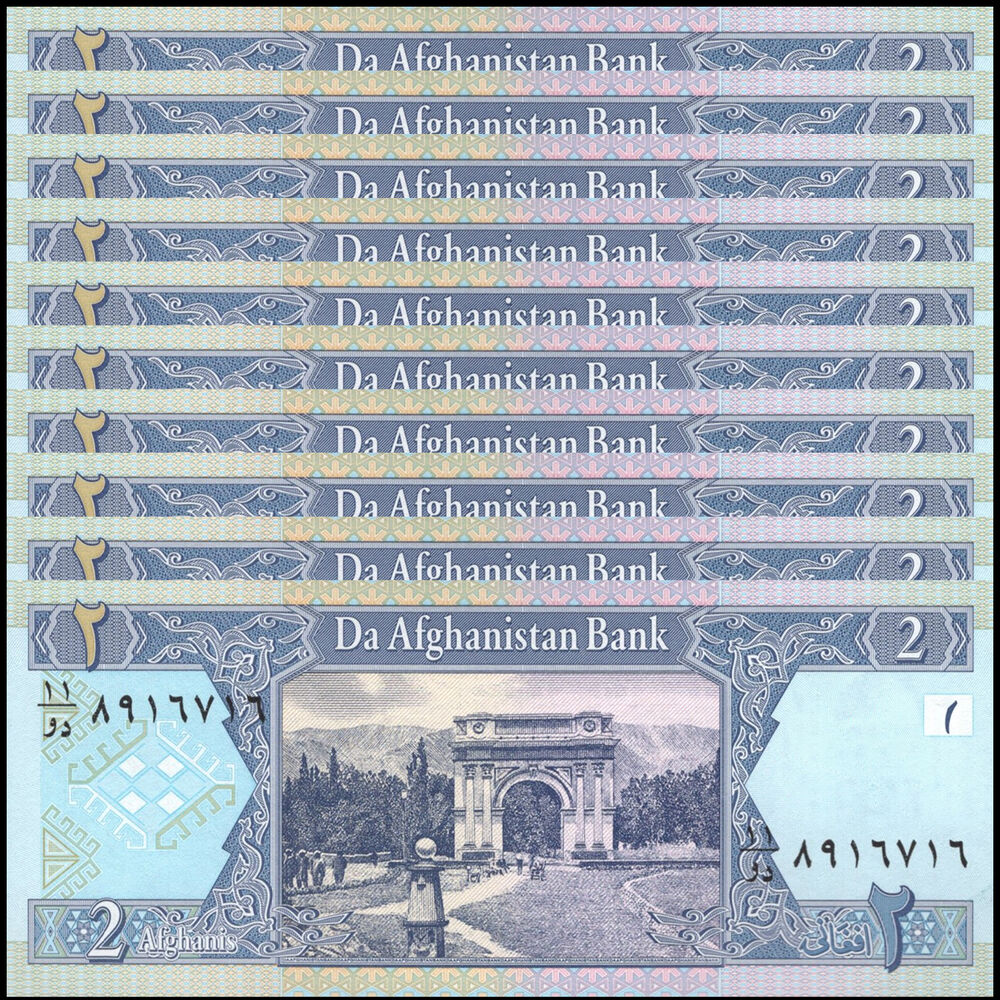Afghanistan -  2 Afghanis 2002 - Pick # 65 - Set 10 PCS