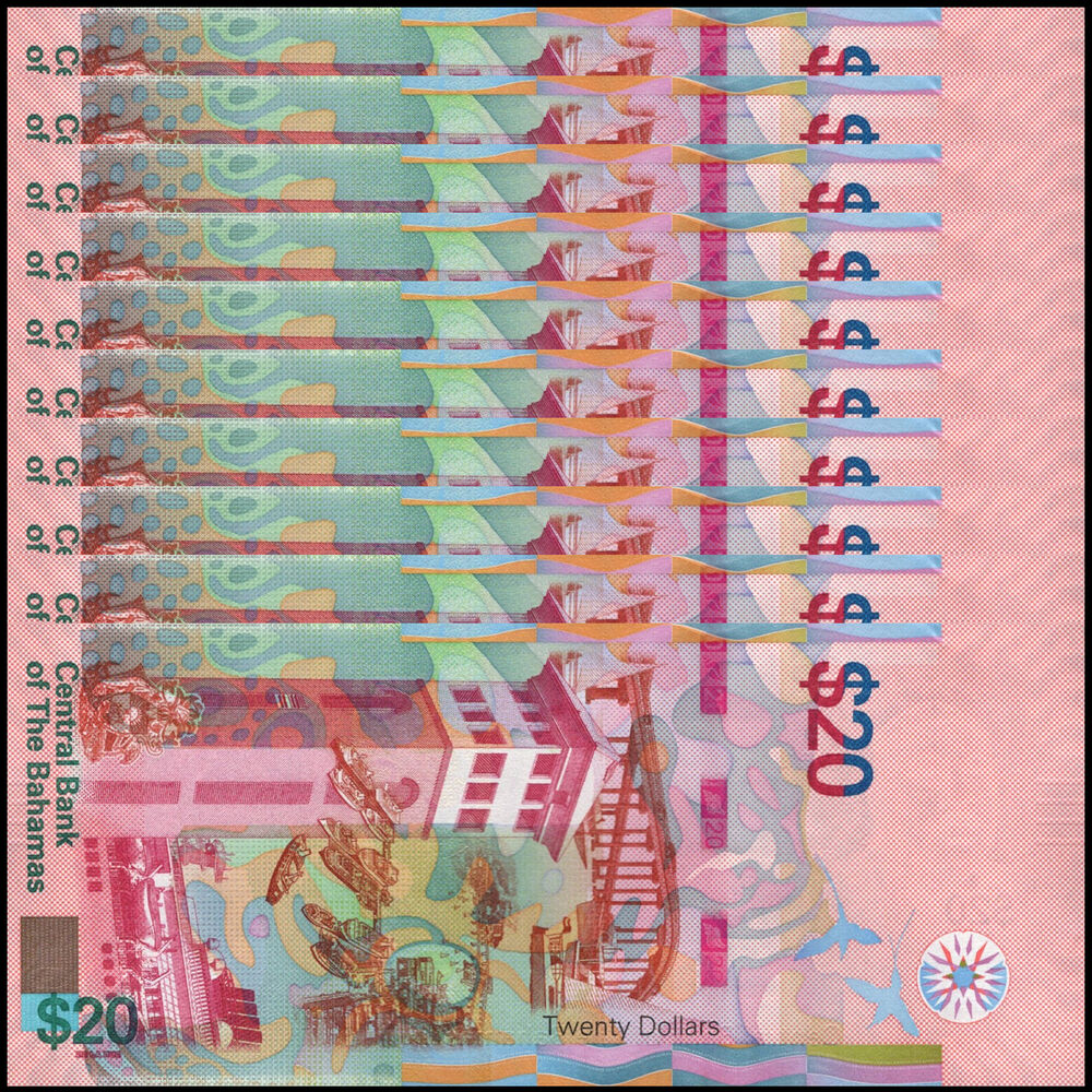 Bahamas - 20 Dollars 2018 - Pick # 80 - Set 10 PCS