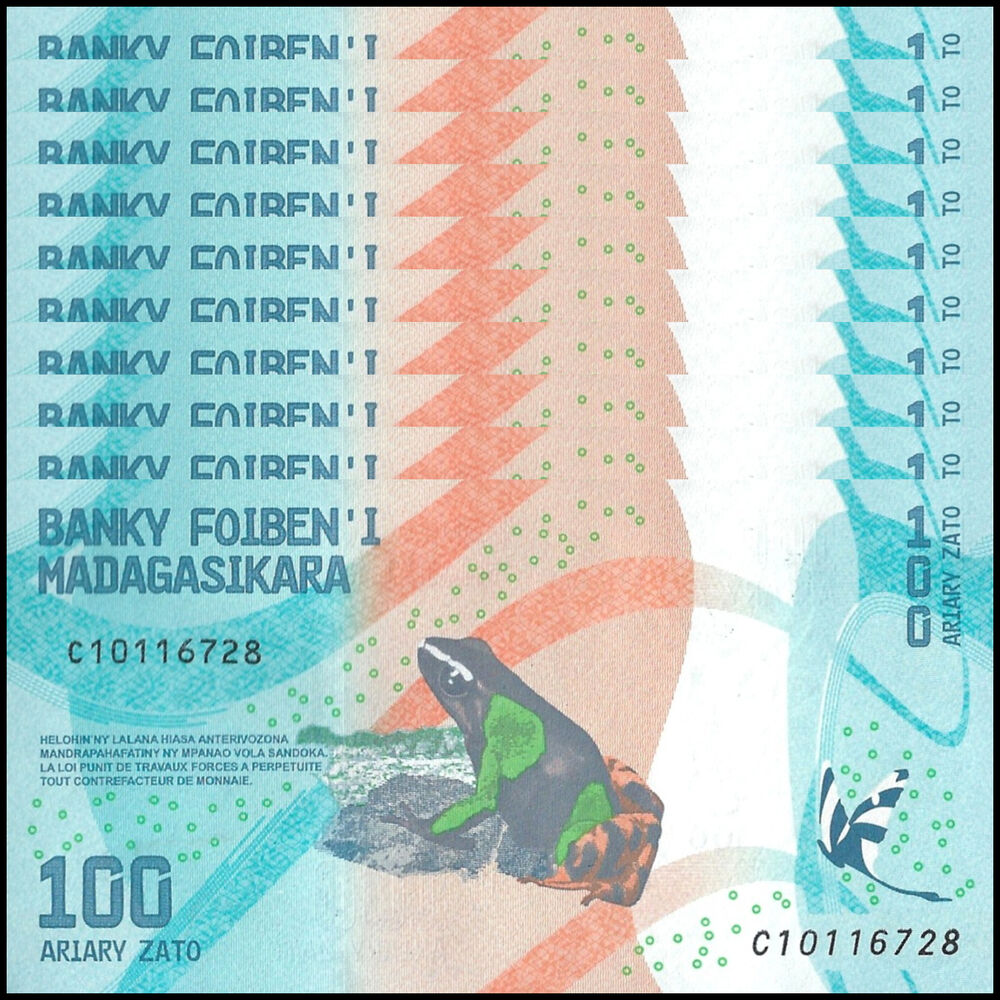 Madagascar -  100 Ariary 2017 - Pick # 97a - Set 10 PCS