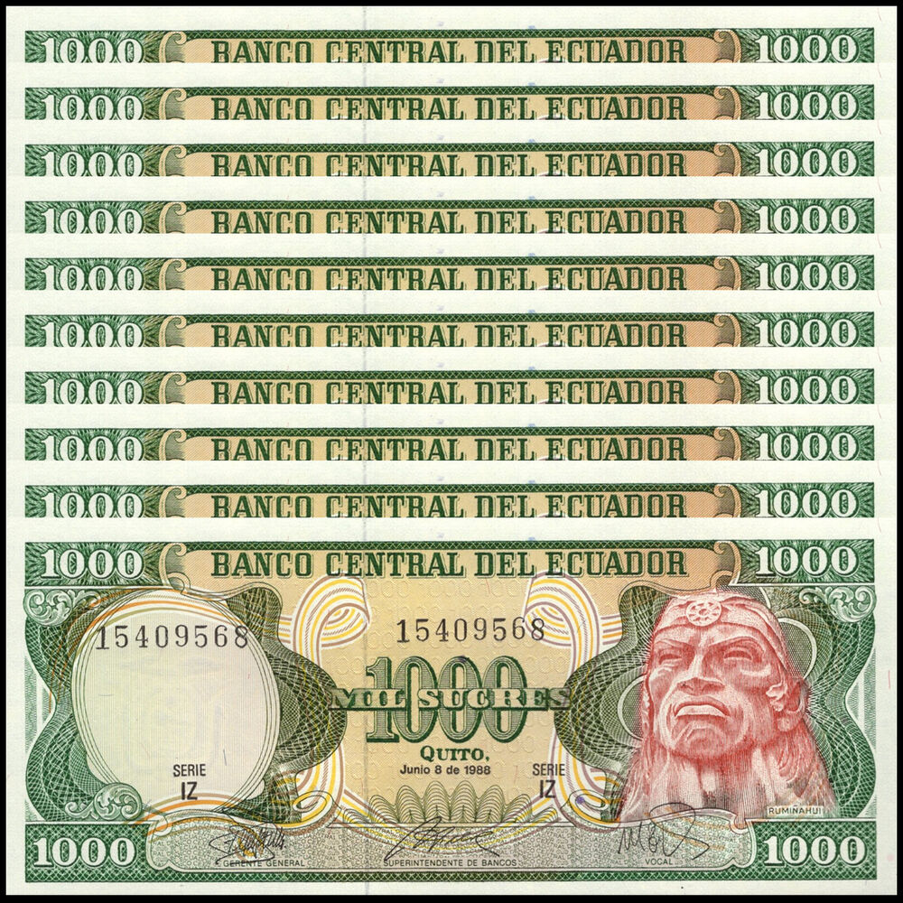 Ecuador -  1000 Sucres 1988 - Pick # 125b - Set 10 PCS