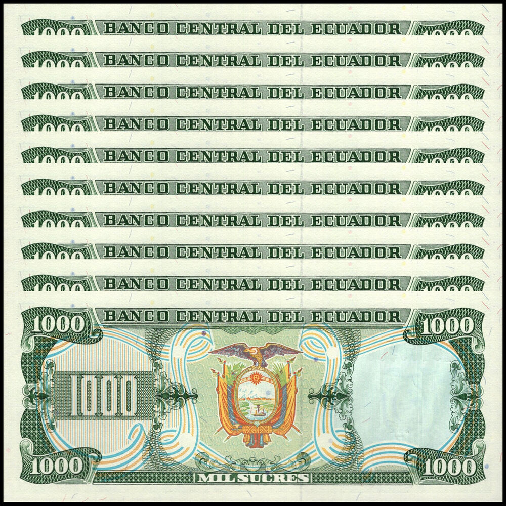 Ecuador -  1000 Sucres 1988 - Pick # 125b - Set 10 PCS