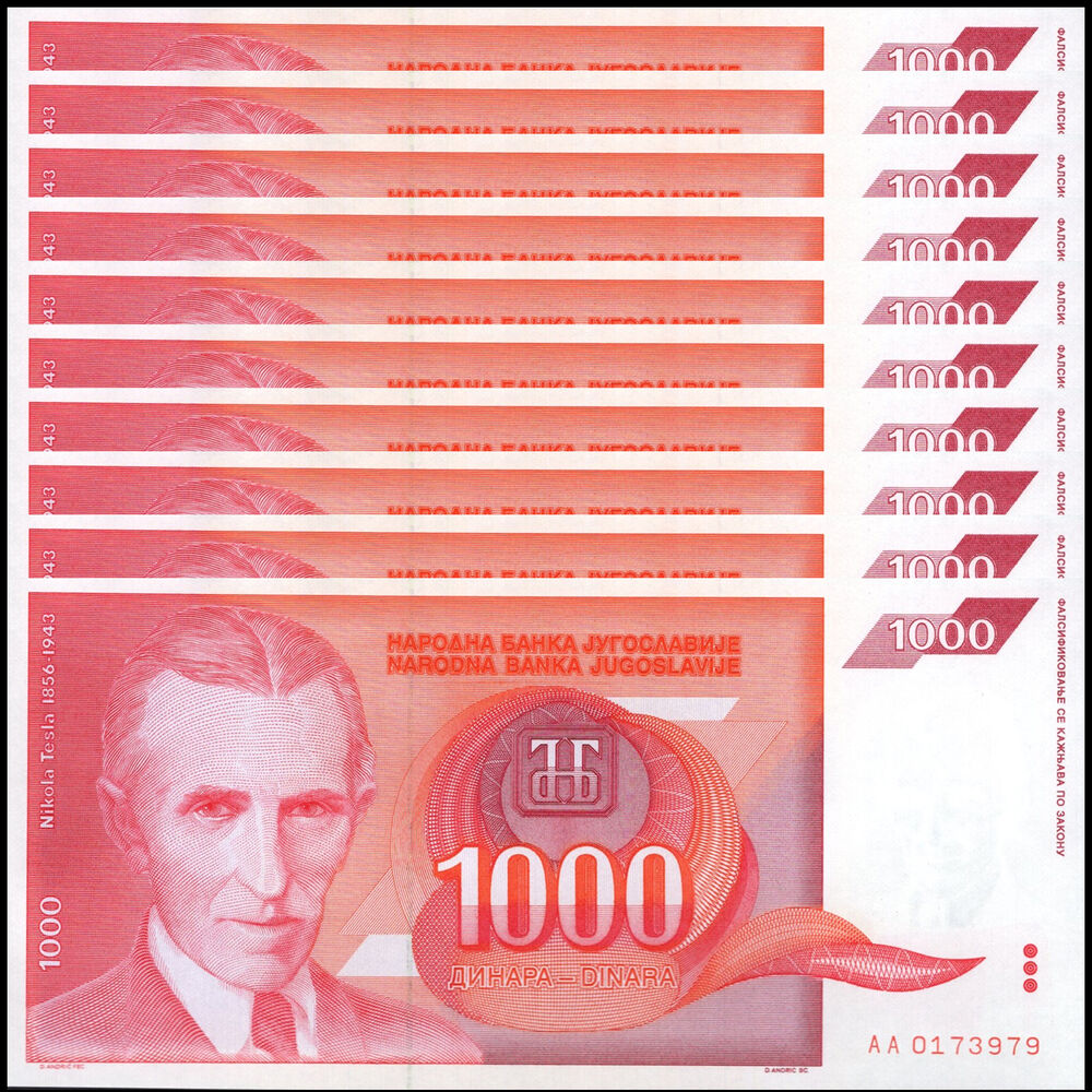Yugoslavia -  1000 Dinara 1992 - Pick # 114 - Set 10 PCS