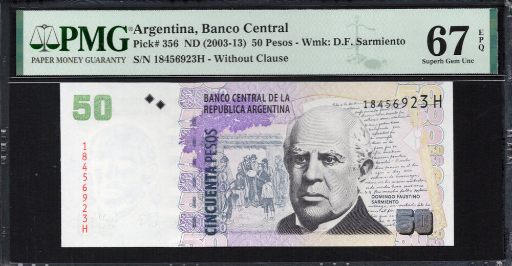 Argentinië -  50 Pesos 2003 - Pick # 356 - PMG 67 EPQ