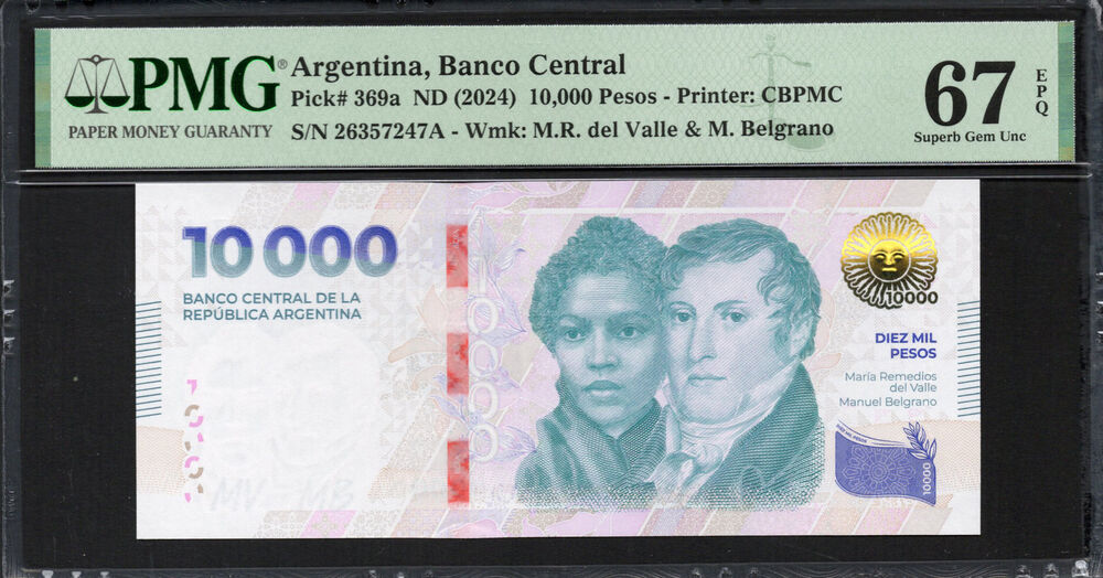 Argentinië -  10.000 Pesos 2024 - Pick # 369a - PMG 67 EPQ