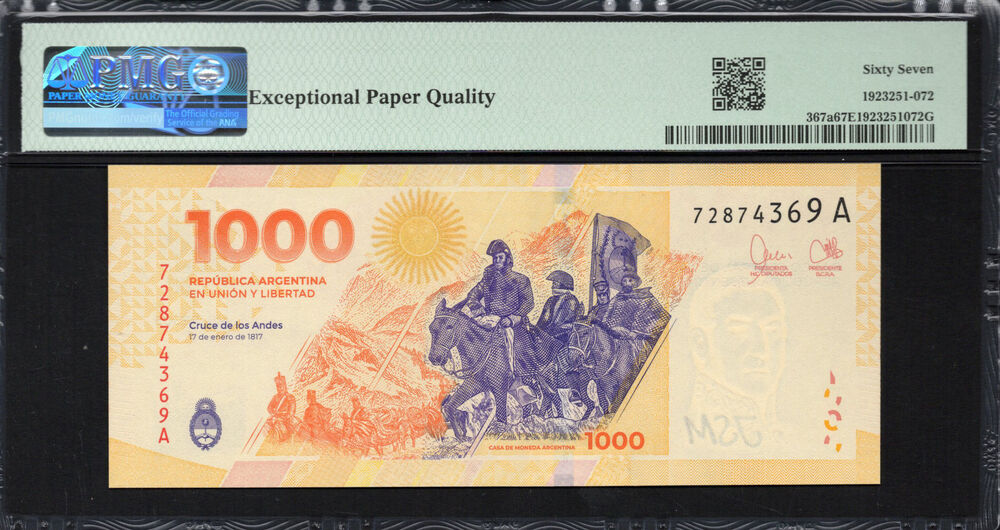 Argentinië -  1000 Pesos 2023 - Pick # 367a - PMG 67 EPQ