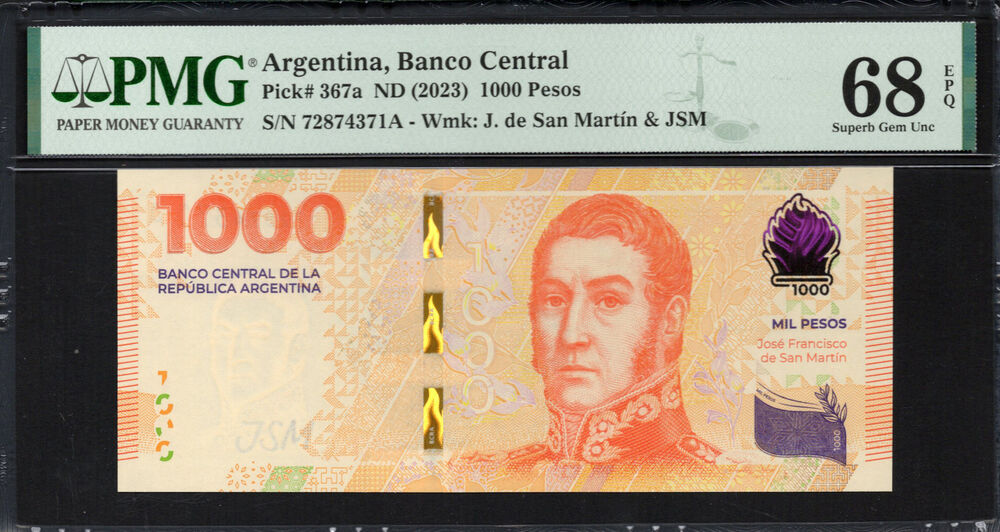 Argentinië -  1000 Pesos 2023 - Pick # 367a - PMG 68 EPQ