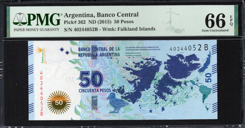 Argentinië -  50 Pesos 2015 - Pick # 362 - PMG 66 EPQ