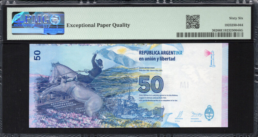 Argentinië -  50 Pesos 2015 - Pick # 362 - PMG 66 EPQ