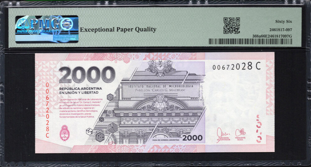 Argentinië -  2000 Pesos 2023 - Pick # 368a - PMG 66 EPQ