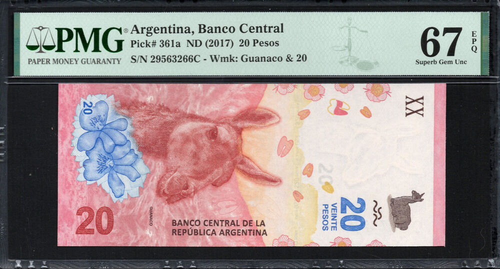 Argentinië -  20 Pesos 2017 - Pick # 361a - PMG 67 EPQ