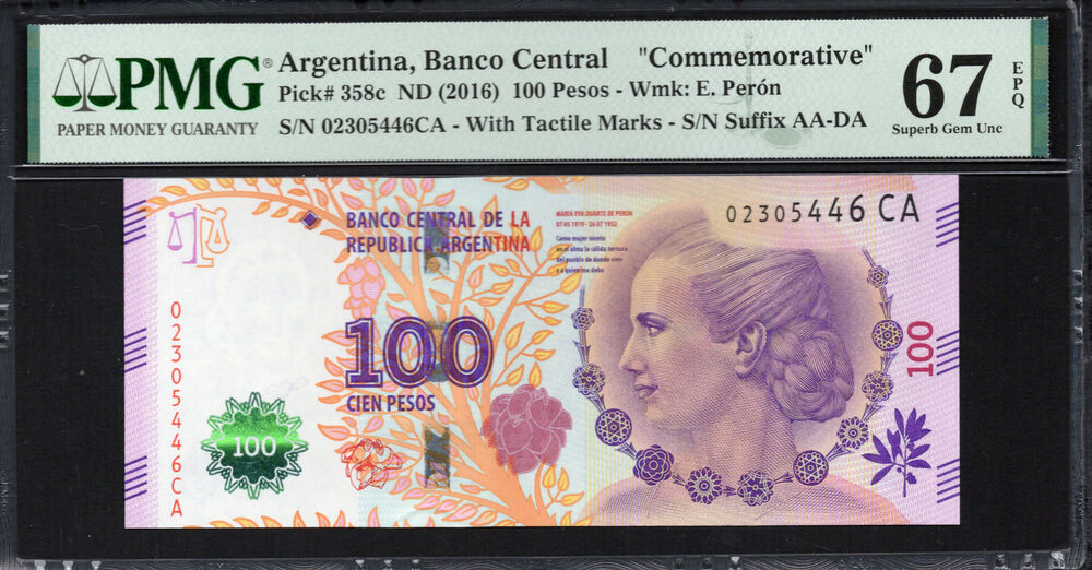 Argentinië -  100 Pesos 2016 - Pick # 358c - PMG 67 EPQ