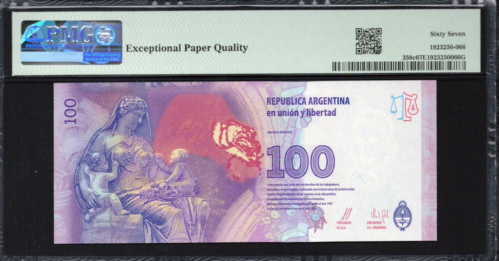 Argentinië -  100 Pesos 2016 - Pick # 358c - PMG 67 EPQ