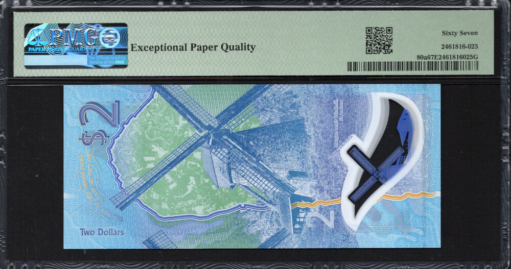 Barbados -  2 Dollars 2022 - Pick # 80a - PMG 67 EPQ