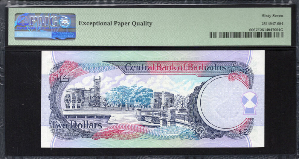 Barbados -  2 Dollars 2000 - Pick # 60 - PMG 67 EPQ