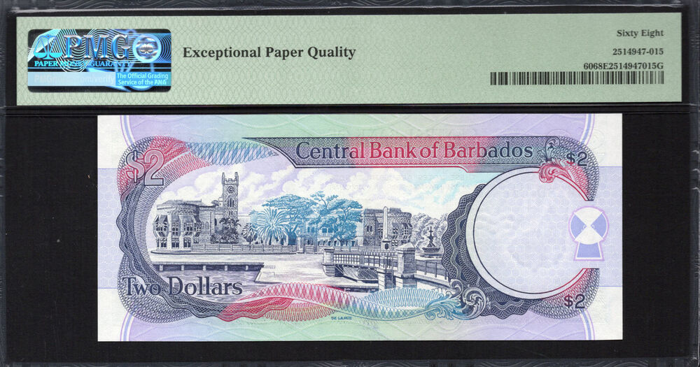 Barbados -  2 Dollars 2000 - Pick # 60 - PMG 68 EPQ