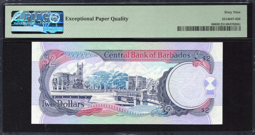 Barbados -  2 Dollars 2000 - Pick # 60 - PMG 69 EPQ