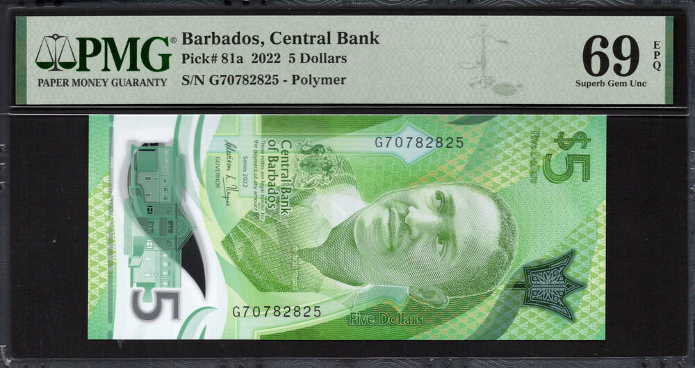 Barbados -  5 Dollars 2022 - Pick # 81a - PMG 69 EPQ