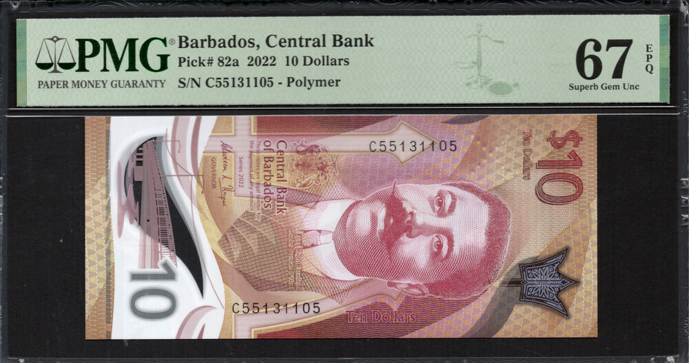 Barbados -  10 Dollars 2022 - Pick # 82a - PMG 67 EPQ