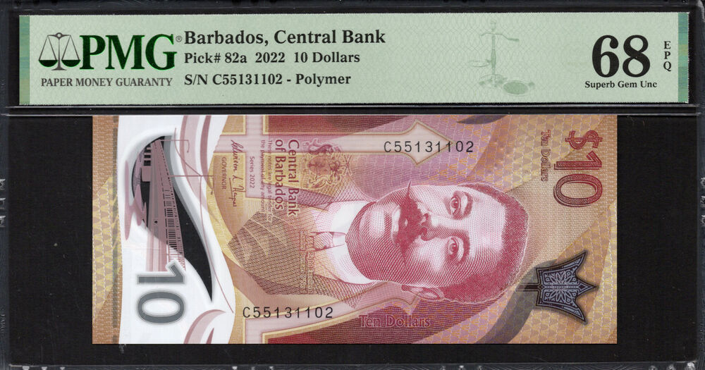 Barbados -  10 Dollars 2022 - Pick # 82a - PMG 68 EPQ