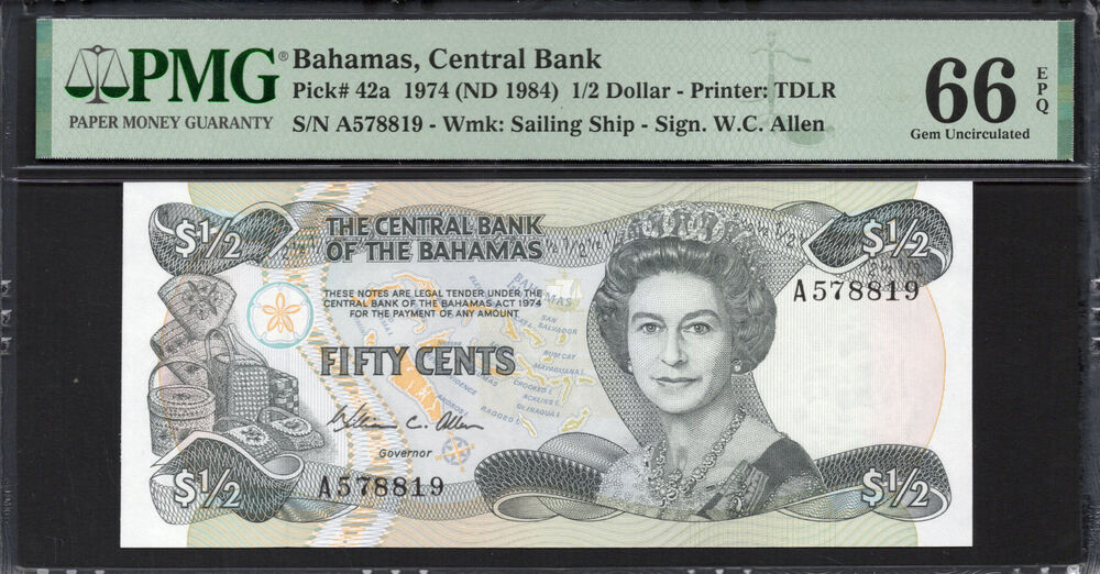 Bahamas -  Half Dollar 1974 - Pick # 42a - PMG 66 EPQ