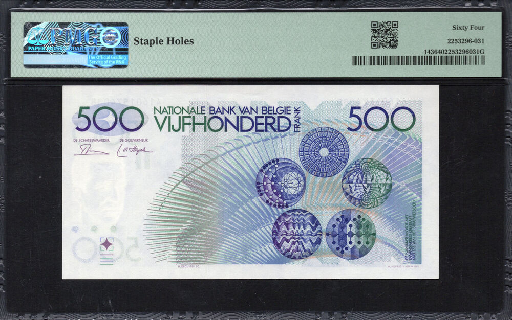 Belgium -  500 Francs 1982 - Pick # 143 - PMG 64