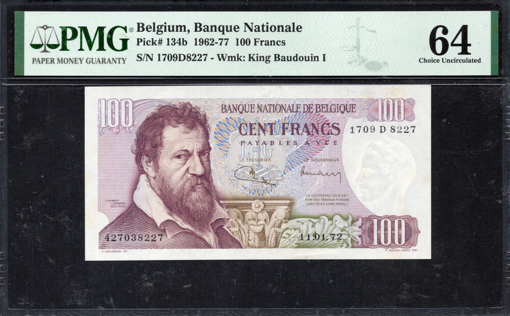 Belgium -  100 Francs 1962 - Pick # 134b - PMG 64