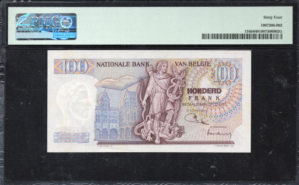 Belgium -  100 Francs 1962 - Pick # 134b - PMG 64