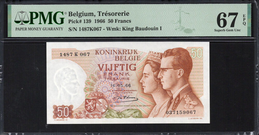 Belgium -  50 Francs 1966 - Pick # 139 - PMG 67 EPQ