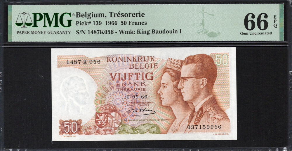 Belgium -  50 Francs 1966 - Pick # 139 - PMG 66 EPQ