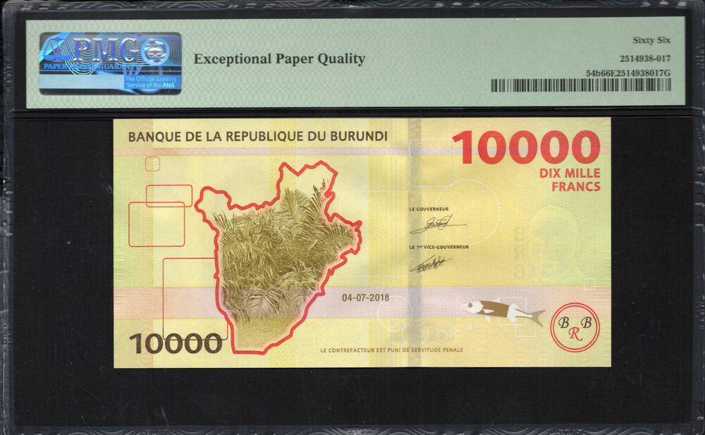 Burundi -  10.000 Francs 2018 - Pick # 54b - PMG 66 EPQ