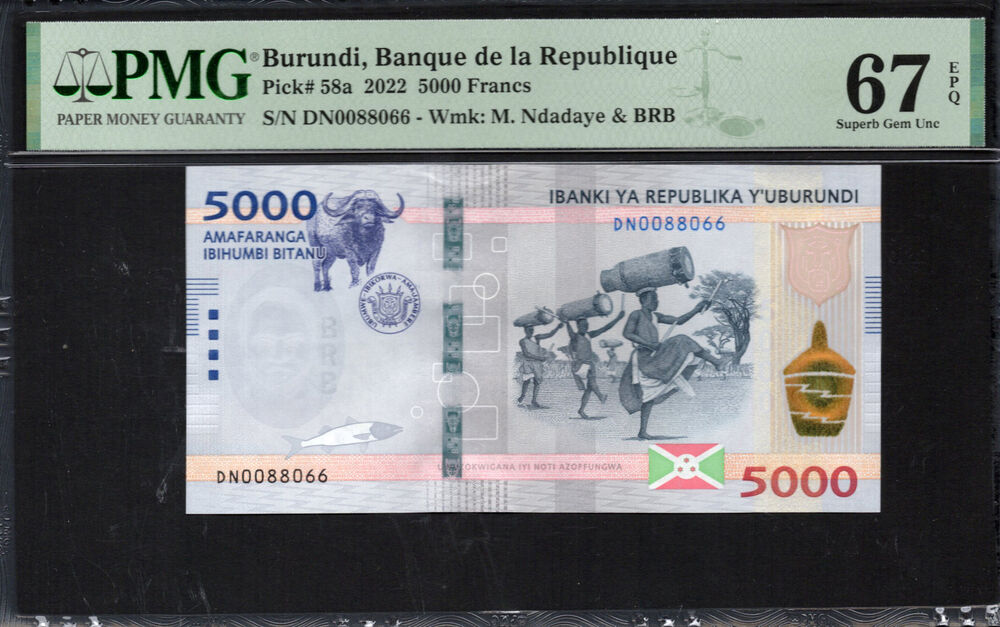 Burundi -  5000 Francs 2022 - Pick # 58a - PMG 67 EPQ