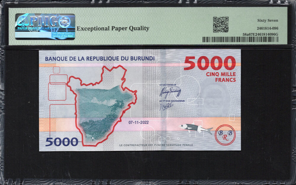 Burundi -  5000 Francs 2022 - Pick # 58a - PMG 67 EPQ