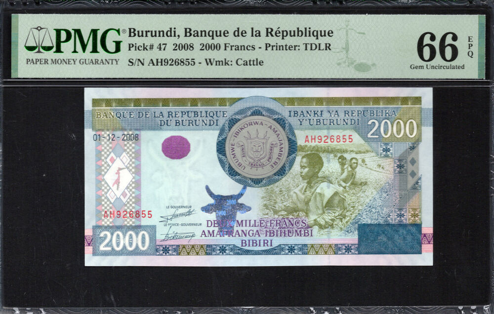 Burundi -  2000 Francs 2008 - Pick # 47 - PMG 66 EPQ