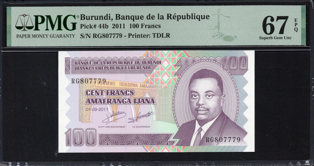 Burundi -  100 Francs 2011 - Pick # 44b - PMG 67 EPQ