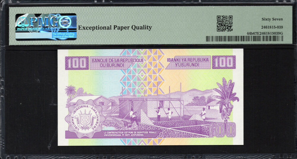 Burundi -  100 Francs 2011 - Pick # 44b - PMG 67 EPQ
