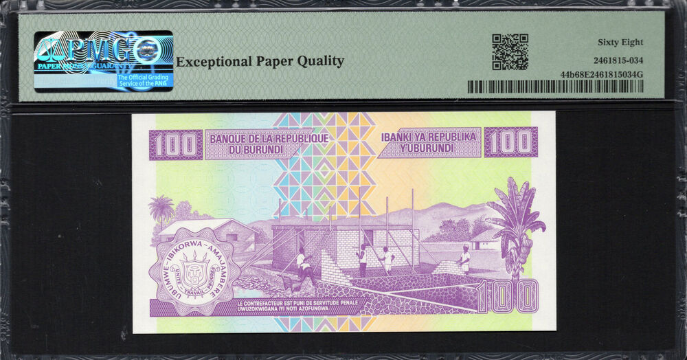 Burundi -  100 Francs 2011 - Pick # 44b - PMG 68 EPQ