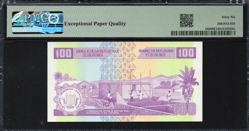 Burundi -  100 Francs 2011 - Pick # 44b - PMG 66 EPQ